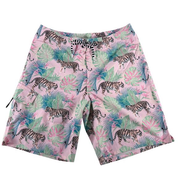 Dolfin Other - Dolfin Men's Uglies 8" Boardy Swim Shorts Pink Tiger Palm Tree Size M NWT